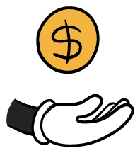 Illustration de l'icône de Substy avec une main gantée tenant une pièce de monnaie avec un symbole dollar, représentant l'accessibilité financière des produits Substy.