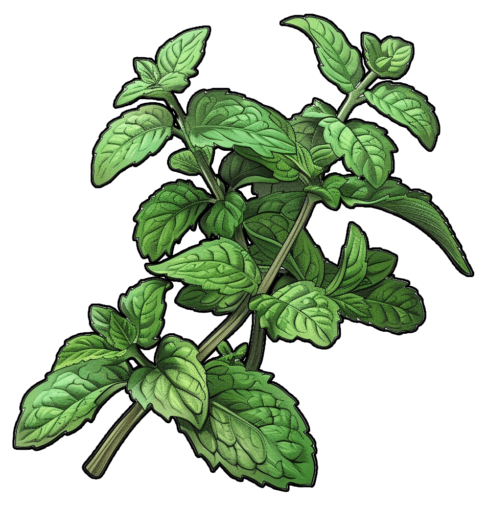 Illustration d'une plante de mélisse, utilisée dans les mélanges de plantes à fumer comme substitut au tabac de Substy.